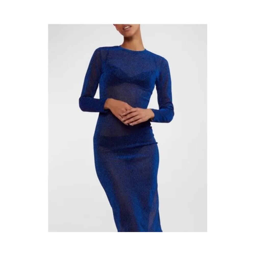 Cynthia Rowley Sheer Blue Metallic  Midi Dress - S